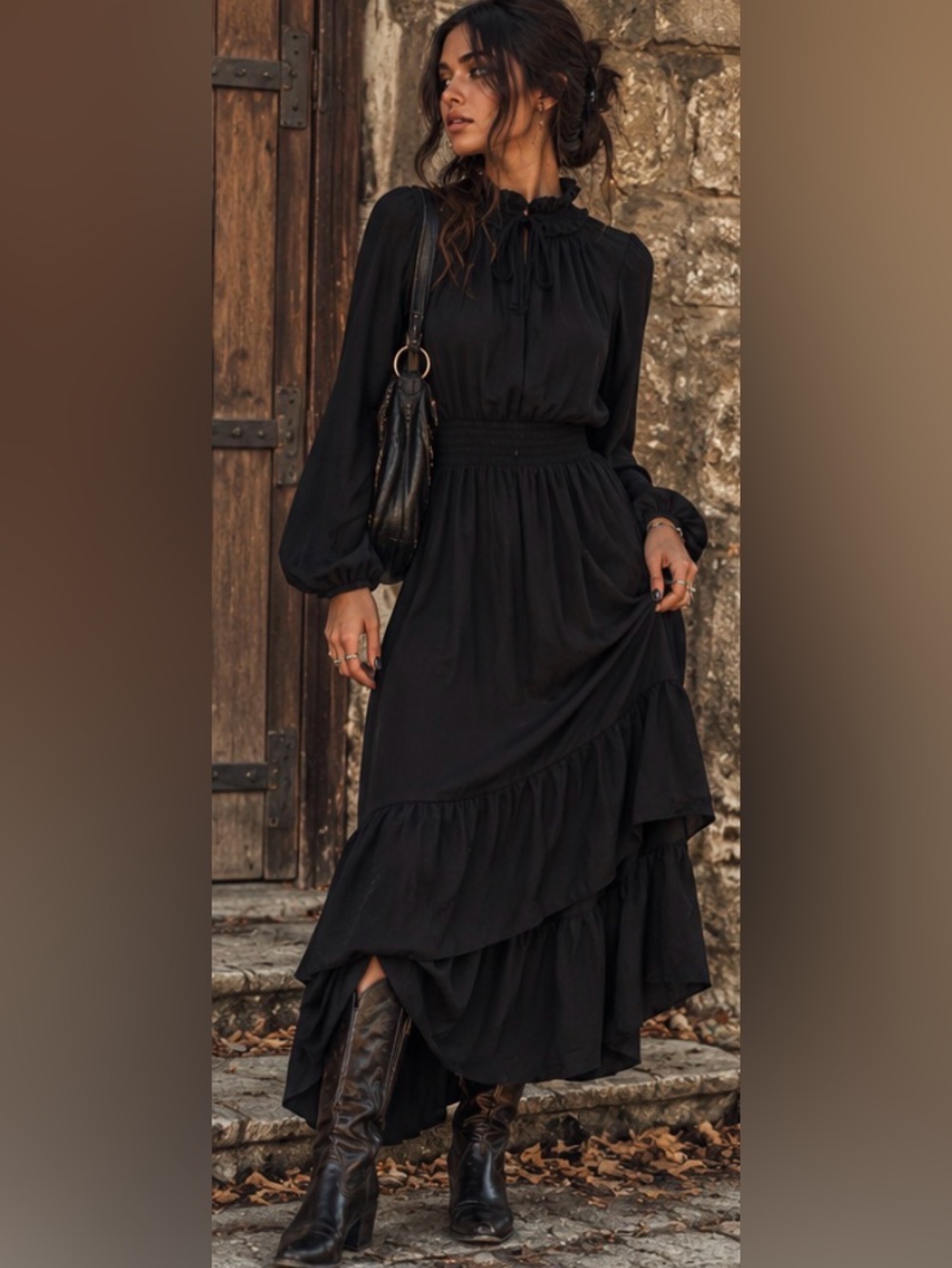 Show Me Your Mumu Cait Black Ruffle Midi Smocked Waist maxi dress